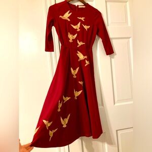 Bird Embroidery Cotton Jersey Dress